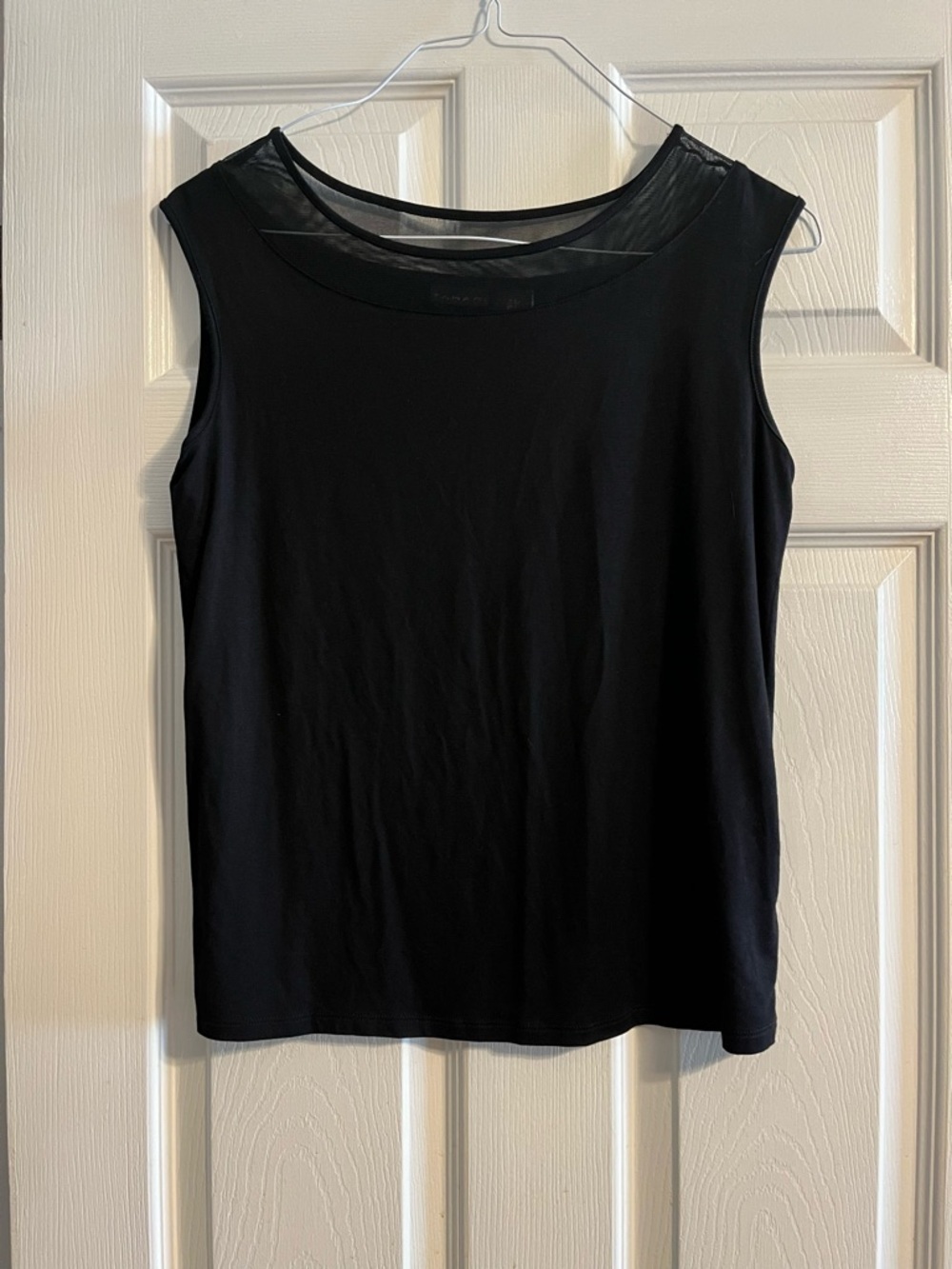 Tahari Black Sleeveless Mesh Yoke Blouse Size - S Classic Career Top